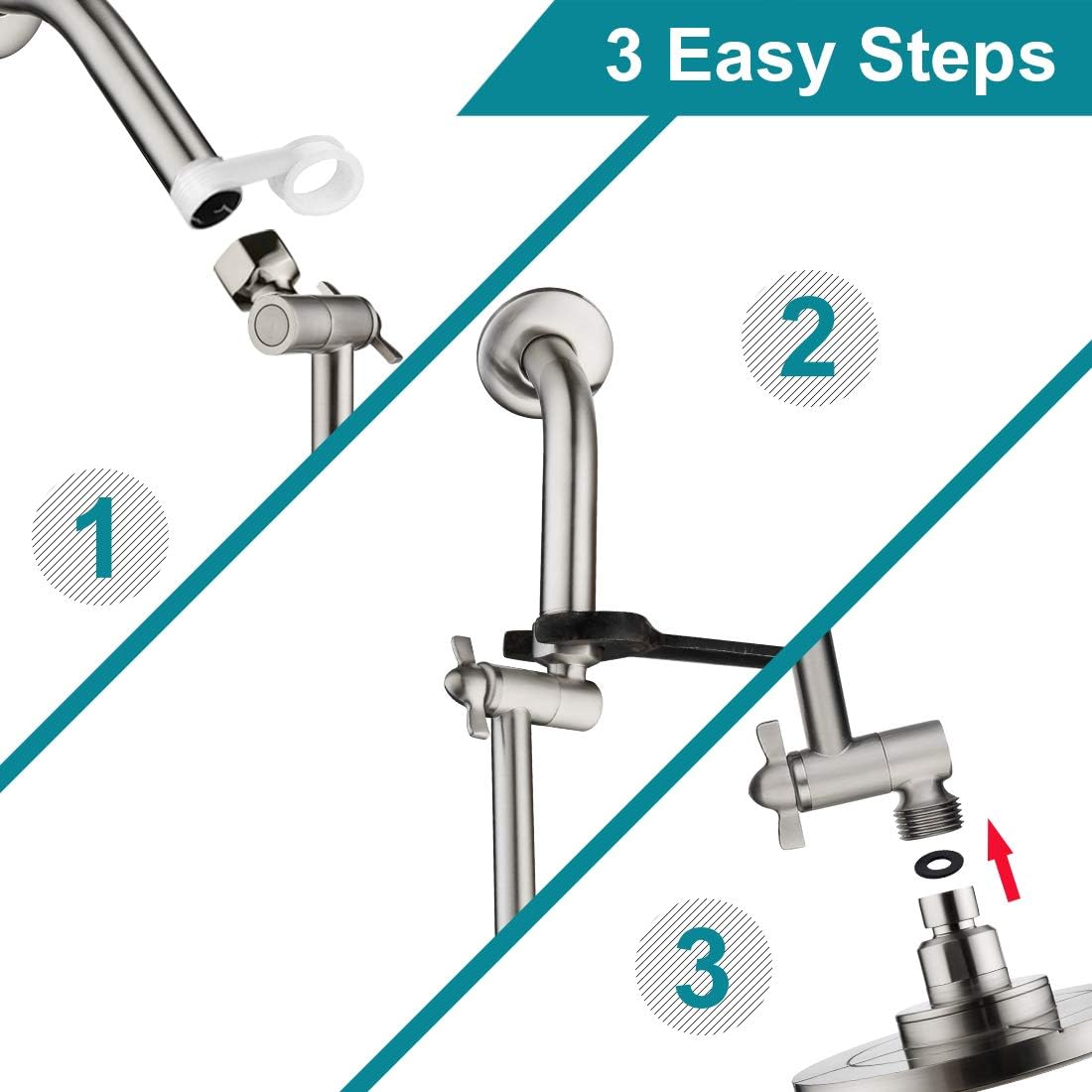 BRIGHT SHOWERS 10-Inch Extendable Shower Arm with Dual Spray Heads