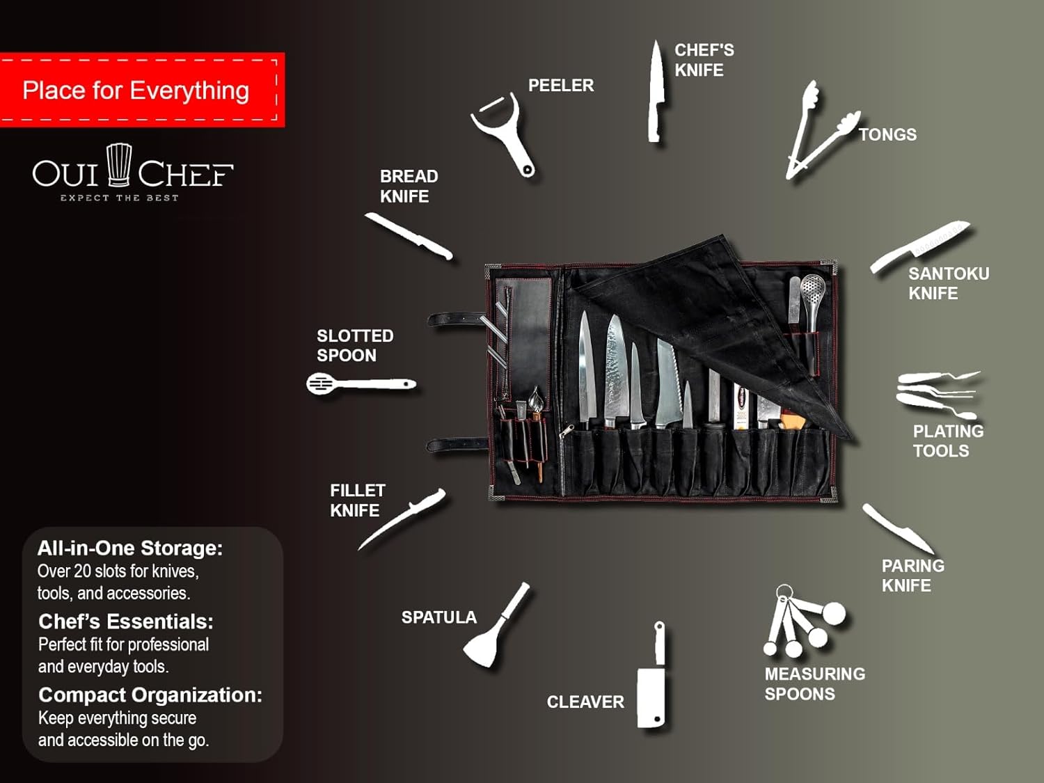 OuiChef Chef Knife Bag for 10 Blades More