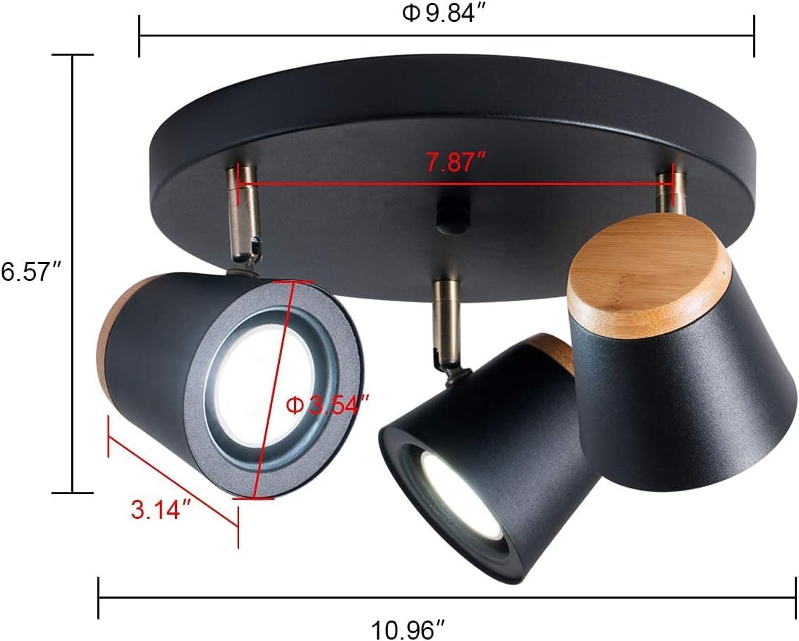 TeHenoo 3-Light Ceiling Light Matte Black Industrial Track Lighting