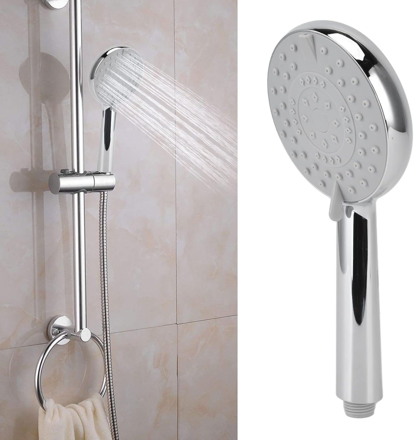 Vs 5 Pressure Settings - Ergonomic Handheld Shower Head Silver