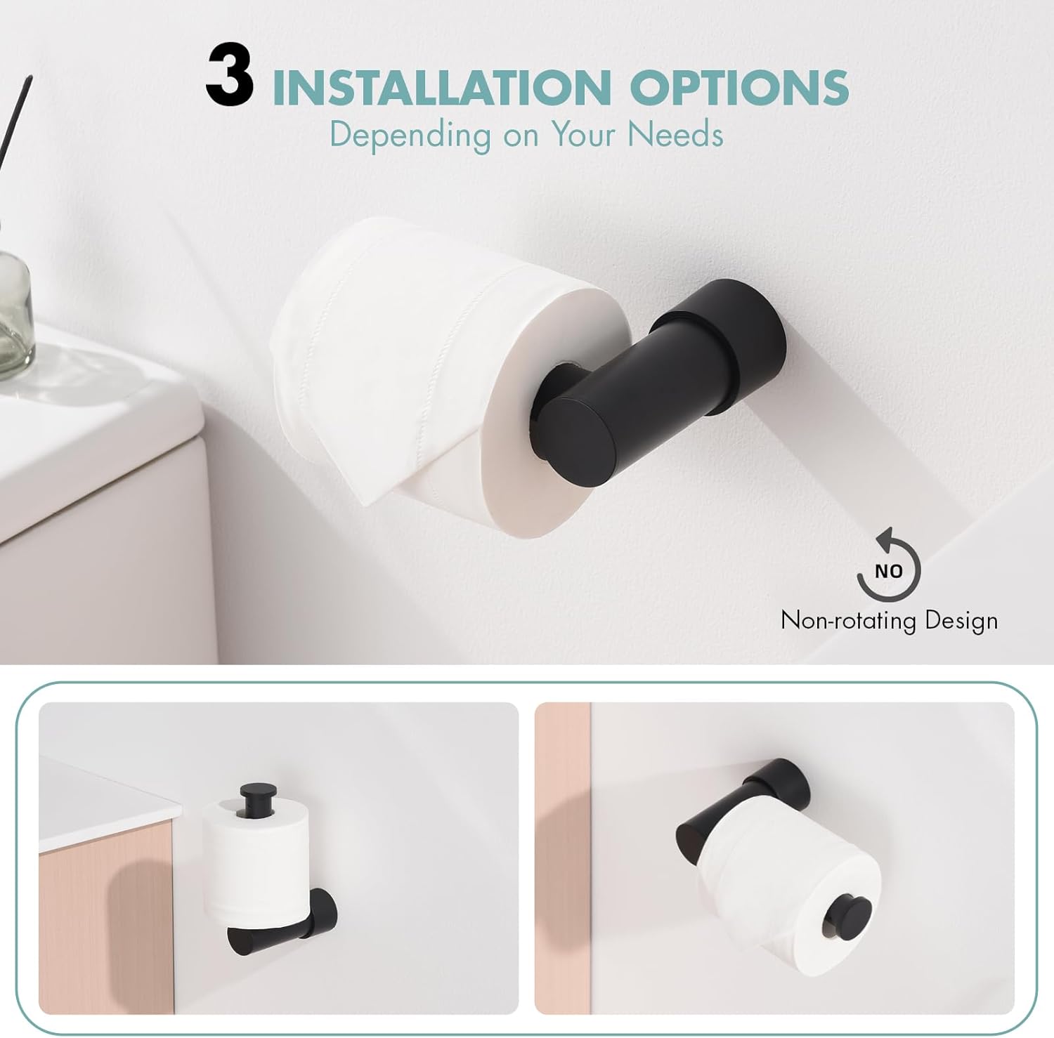 KPWATER Toilet Paper Holder Space-Saving Matte Black Wall Mount