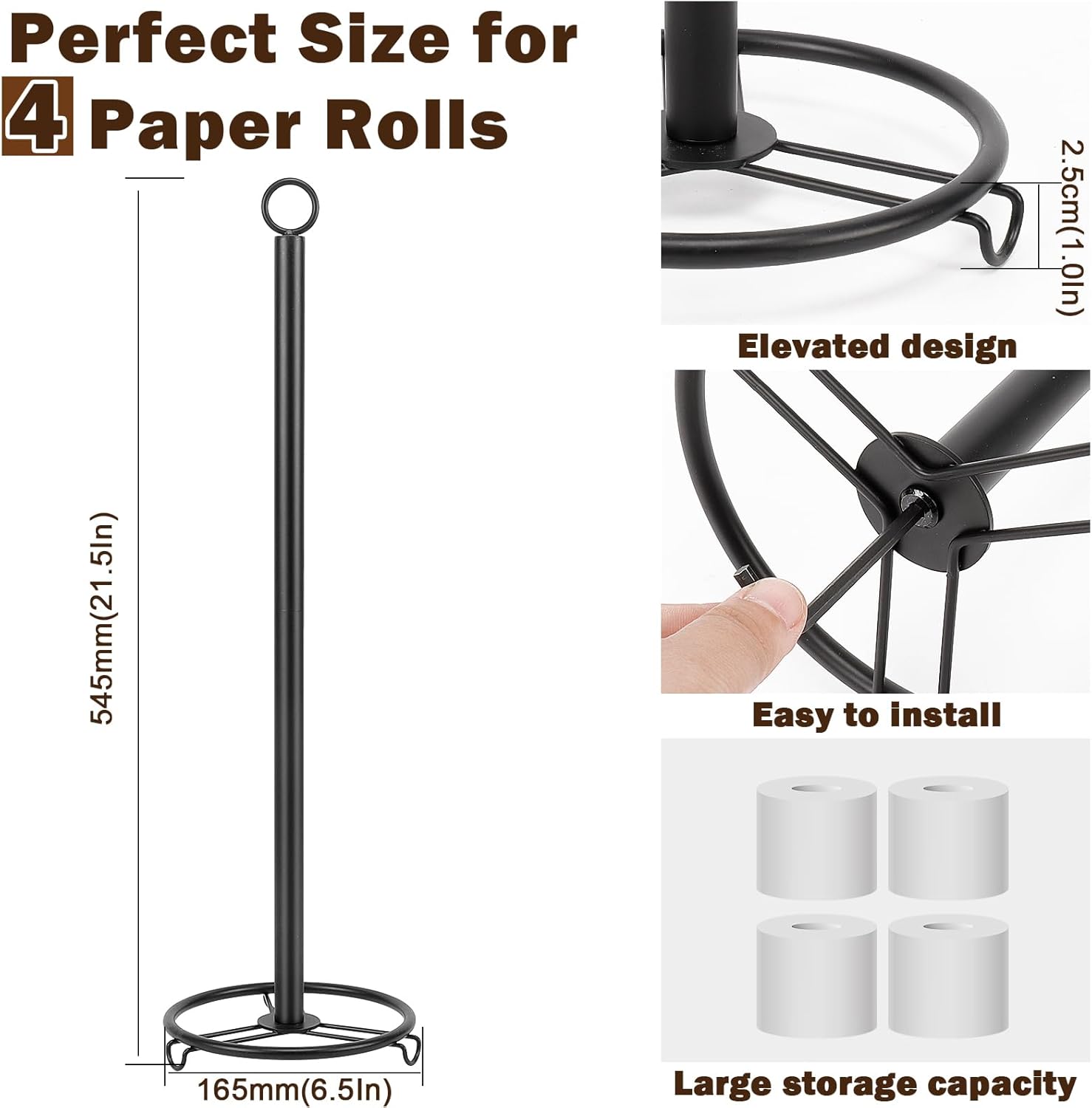 Siyzda Matte Black Toilet Paper Holder Stand