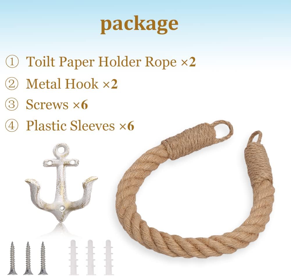 2 Pcs Nautical Toilet Paper Holder with Metal Hooks