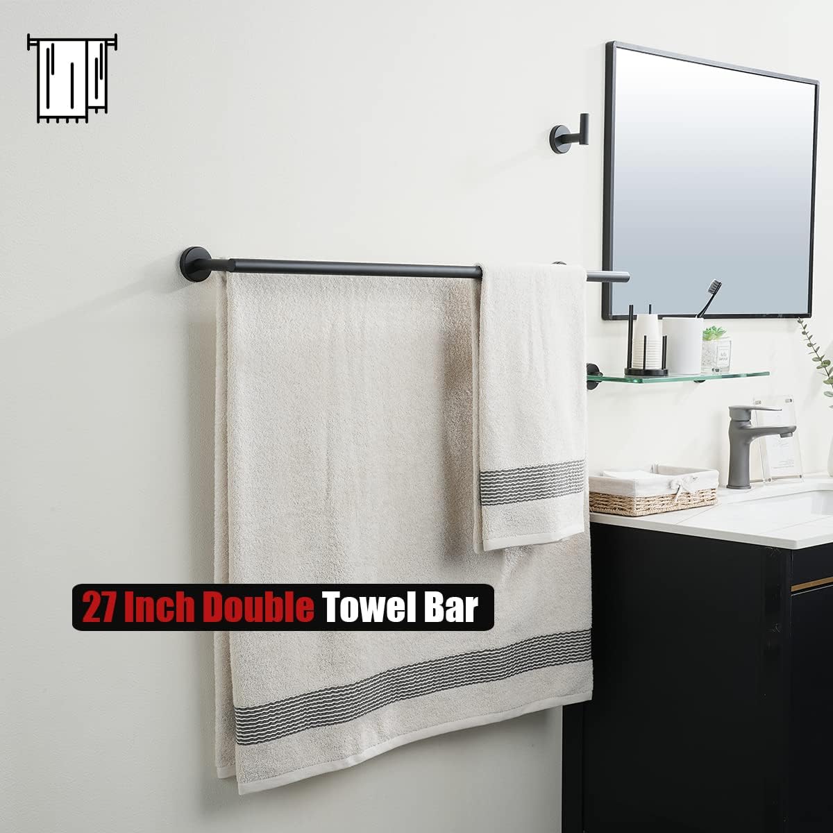JQK Double Bath Towel Bar Matte Black