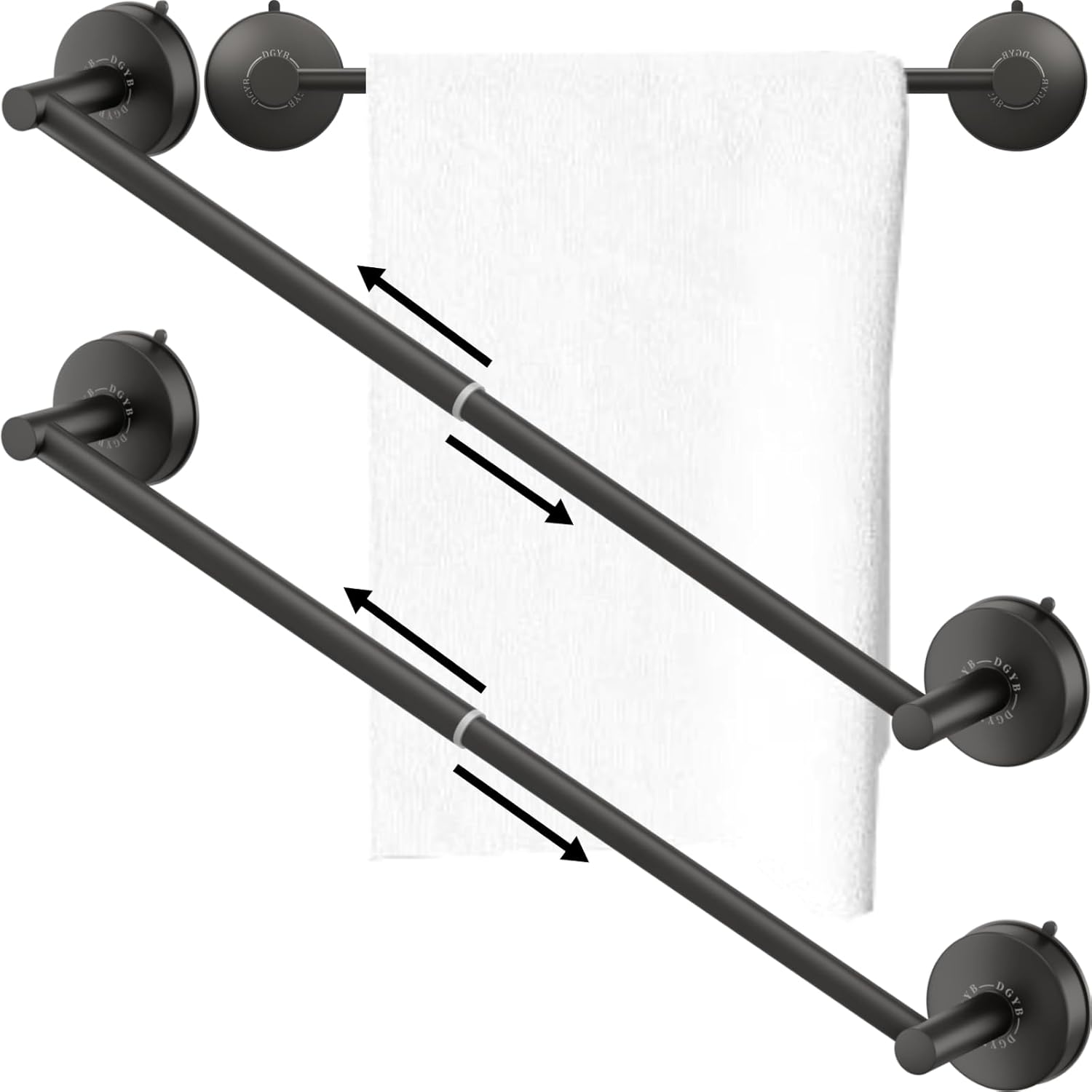 DGYB Adjustable Suction Cup Towel Bar Set of 2 Matte Black