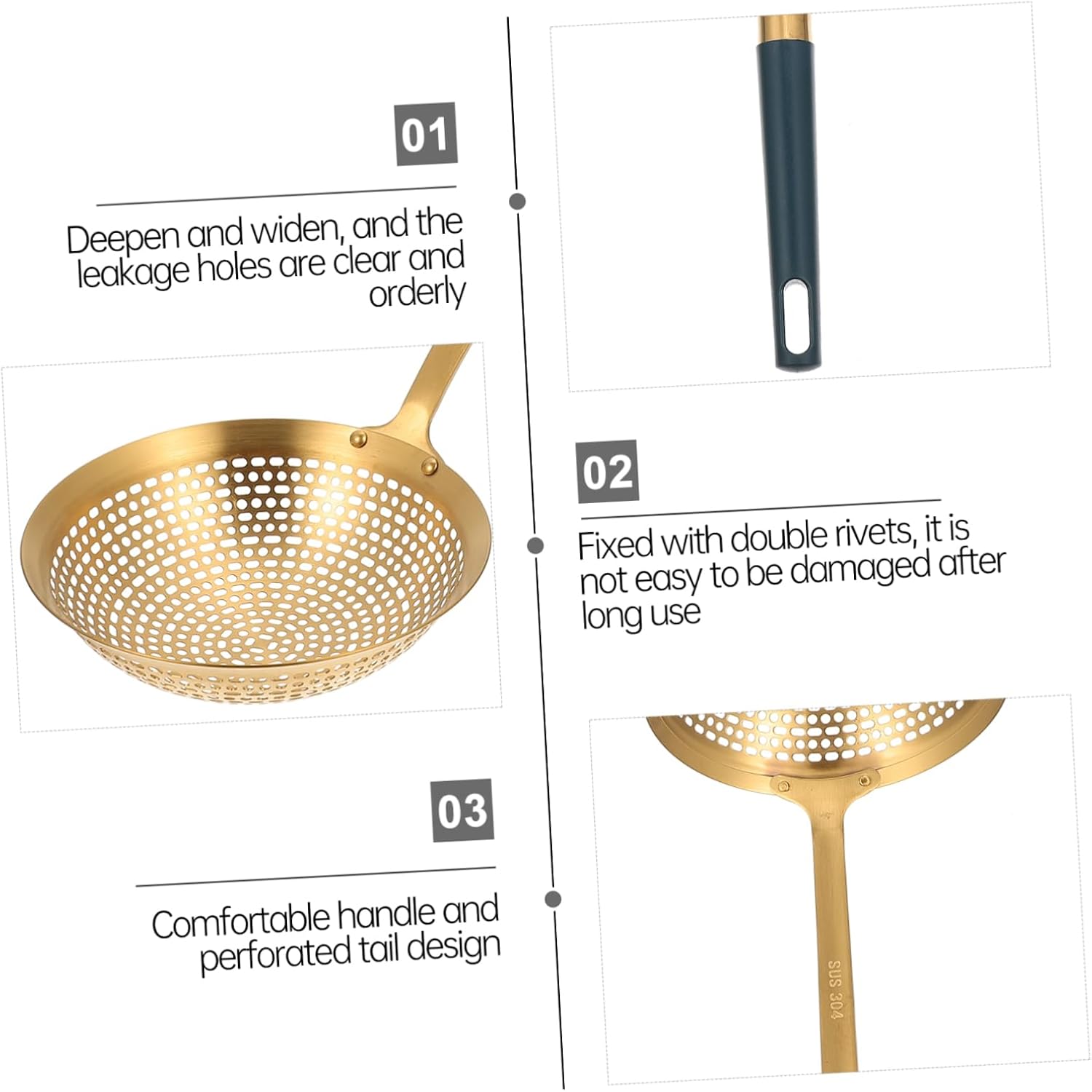 1pc Stainless Steel Frying Skimmer with Handle