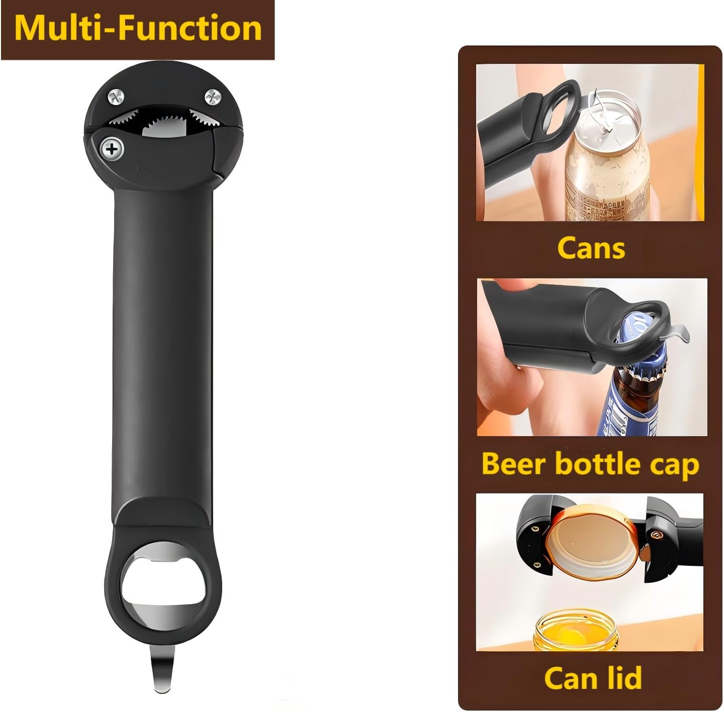 Multi-Function Retractable Bottle Can Opener Black