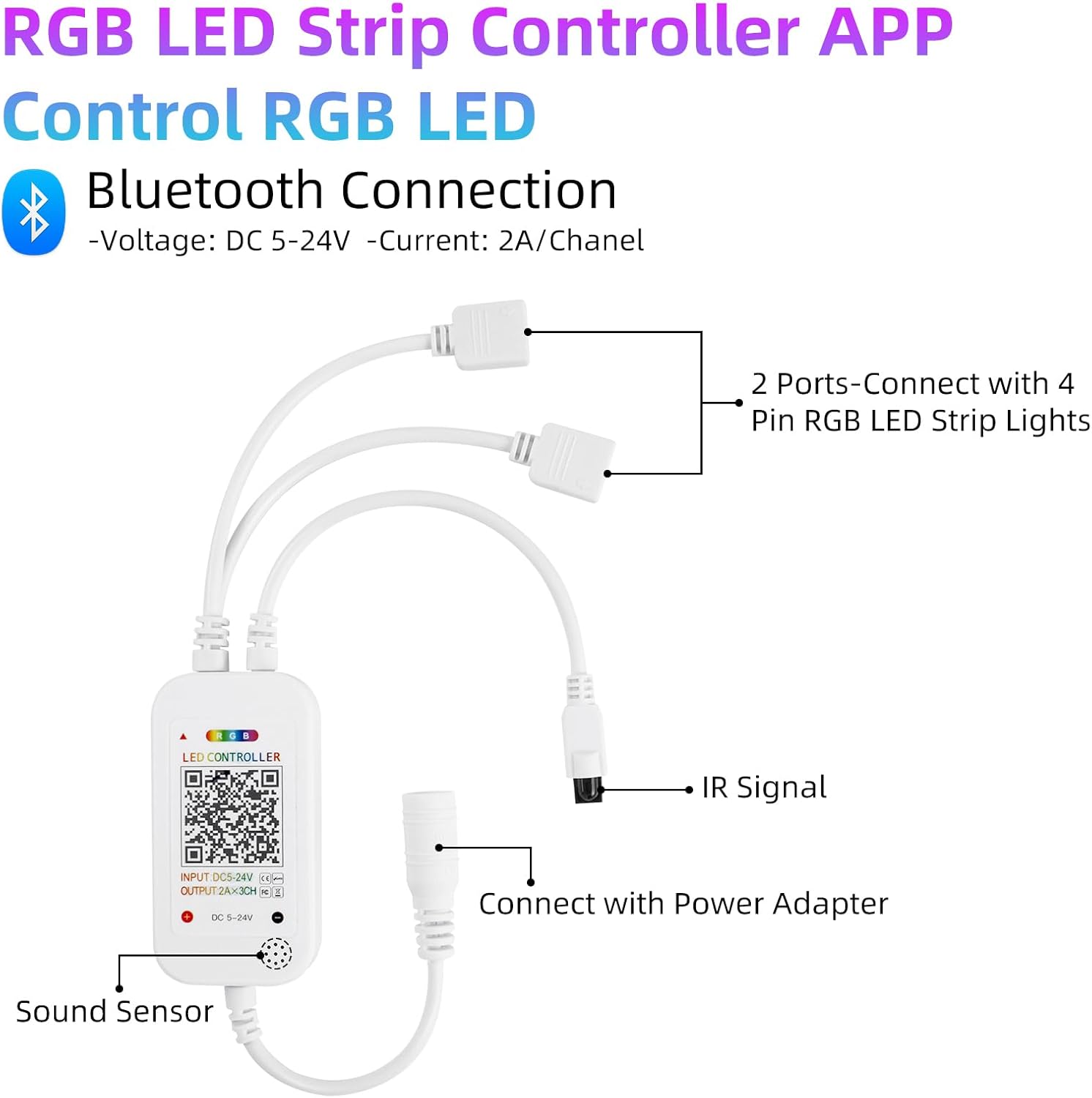 RGBZONE Bluetooth RGB LED Controller with 40-Key IR Remote 1