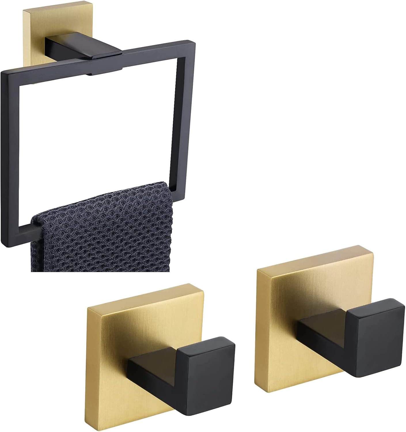 TQKAG Stainless Steel Square Towel Ring Hooks BlackGold