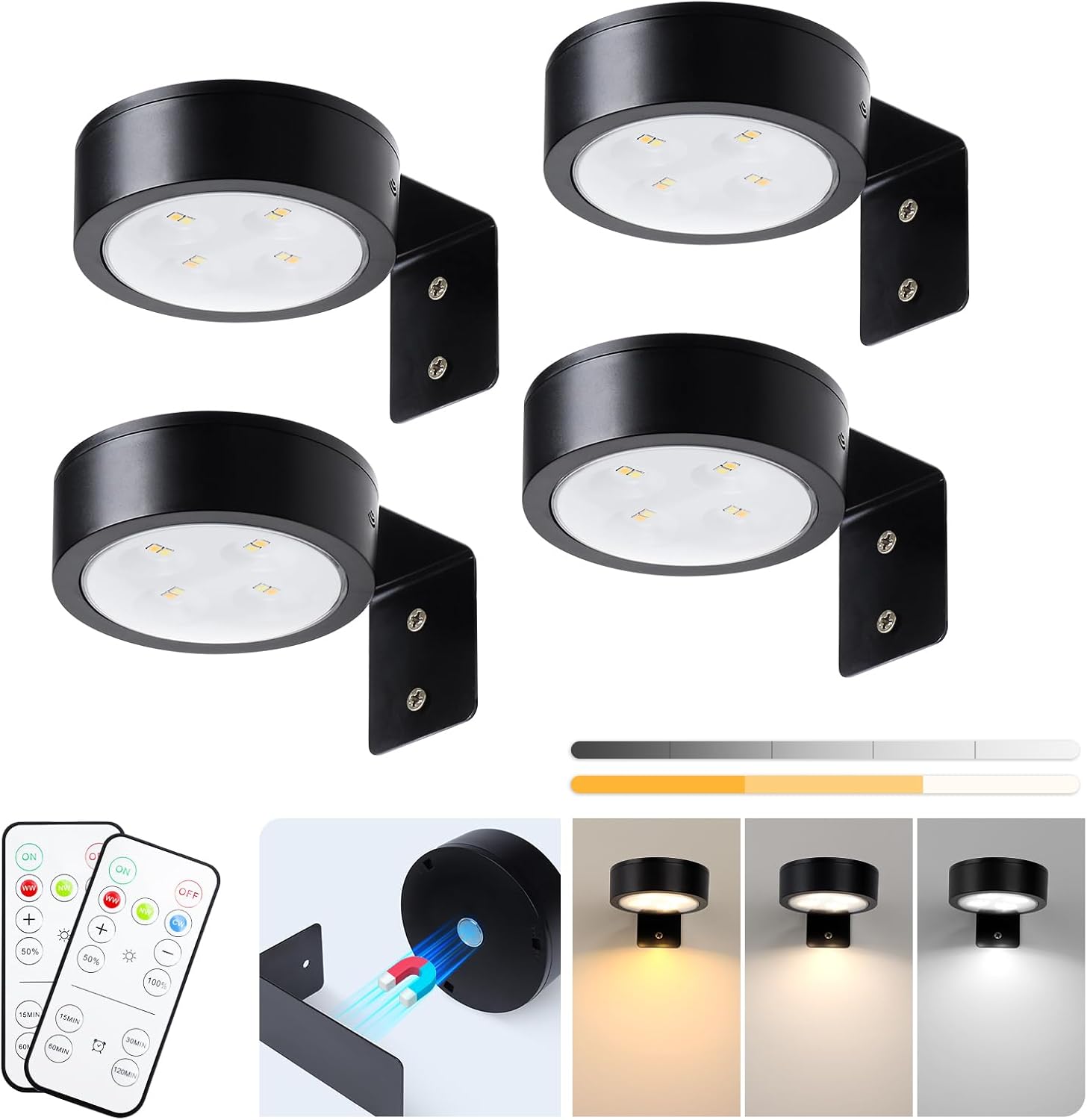 KELUOLY 4-Pack Picture Light with Remote and Dimmable Timer