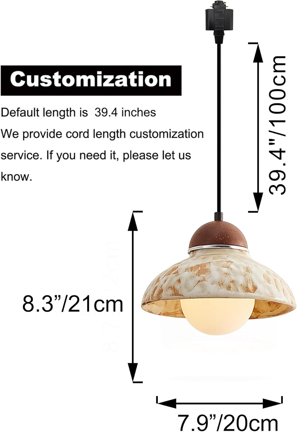 Kiven L Style Track Lighting Pendants 1-Light Farmhouse Pendant with Ceramic Shade