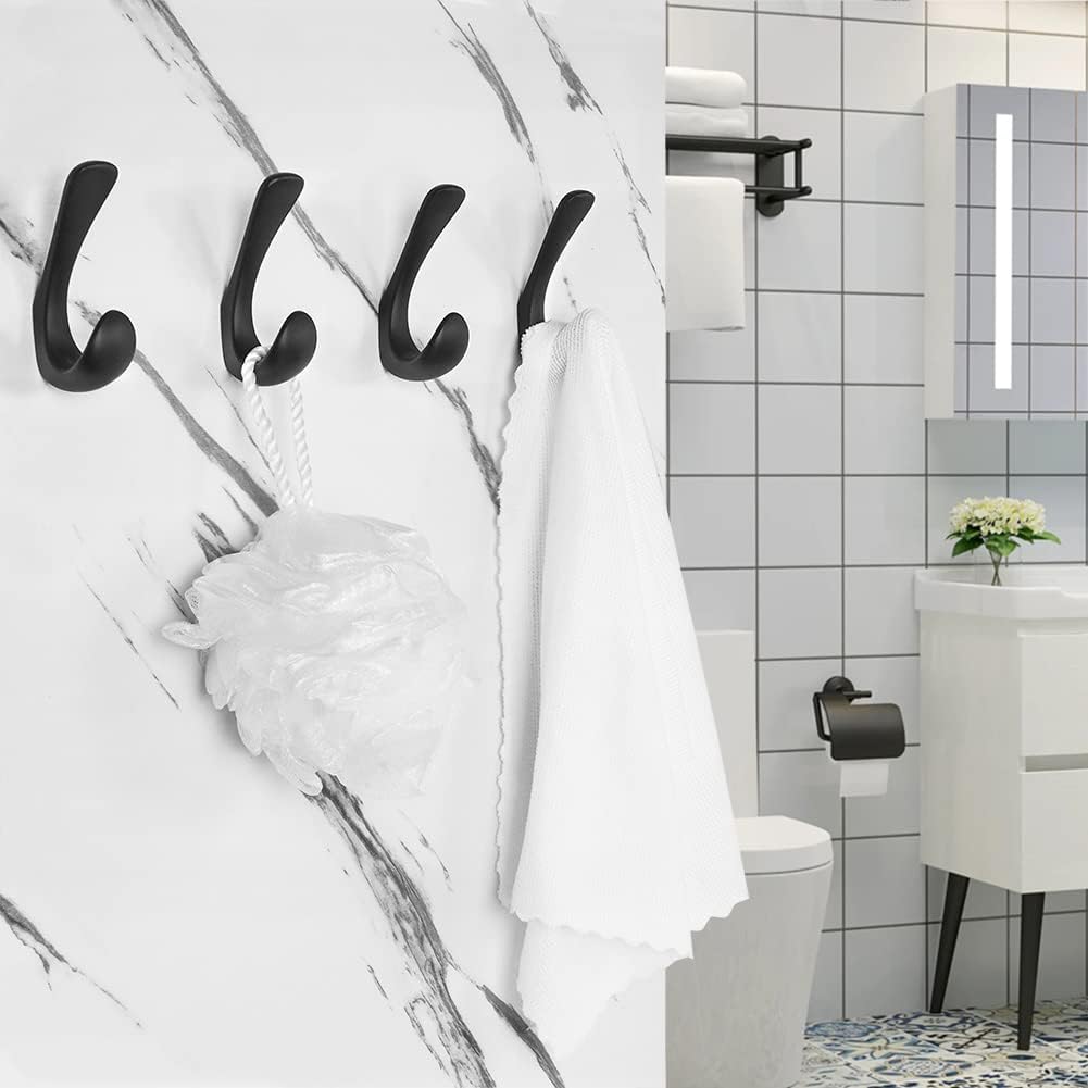 Metaliby 4 Pack Matte Black Towel Hooks for Wall Mount