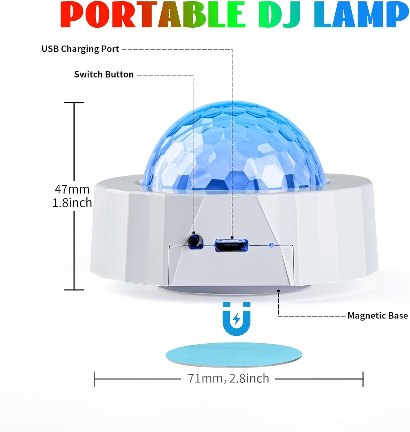 ASFSKY Car Disco Ball Light with 2 Modes - Rechargeable Magnetic