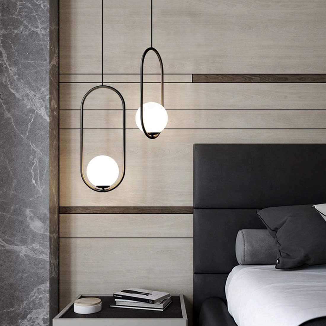 Modern Matte Black Pendant Light with White Glass Shade