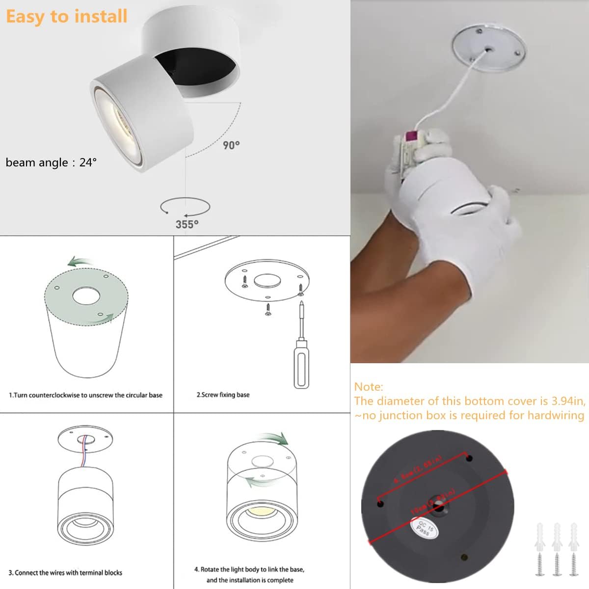 Yodaba 10W COB LED Ceiling Spotlight - 360 Adjustable Wall Light