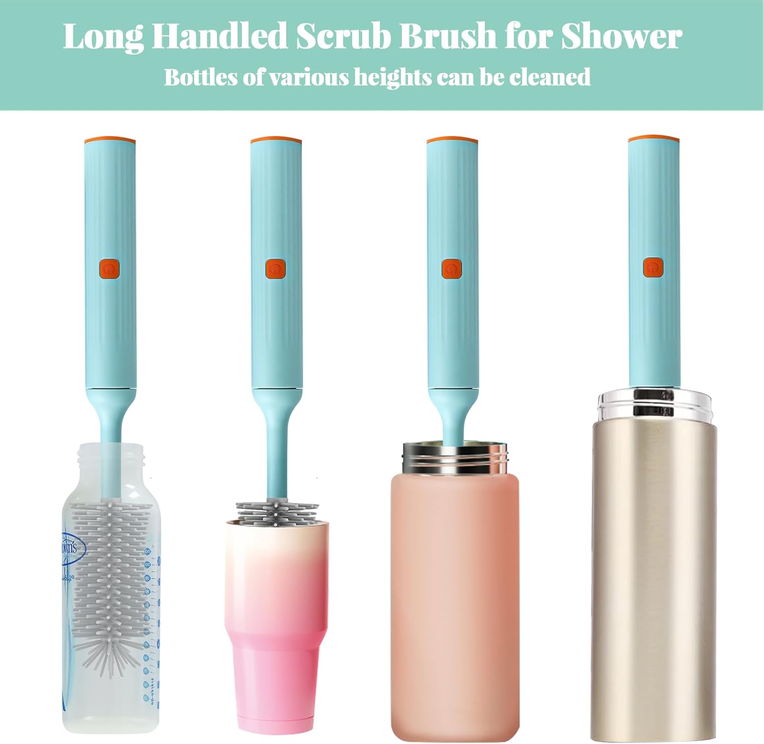 Electric Bottle Brush Cleaner with USB Rechargeable and 3 Replaceable Silicone Brushes Blue