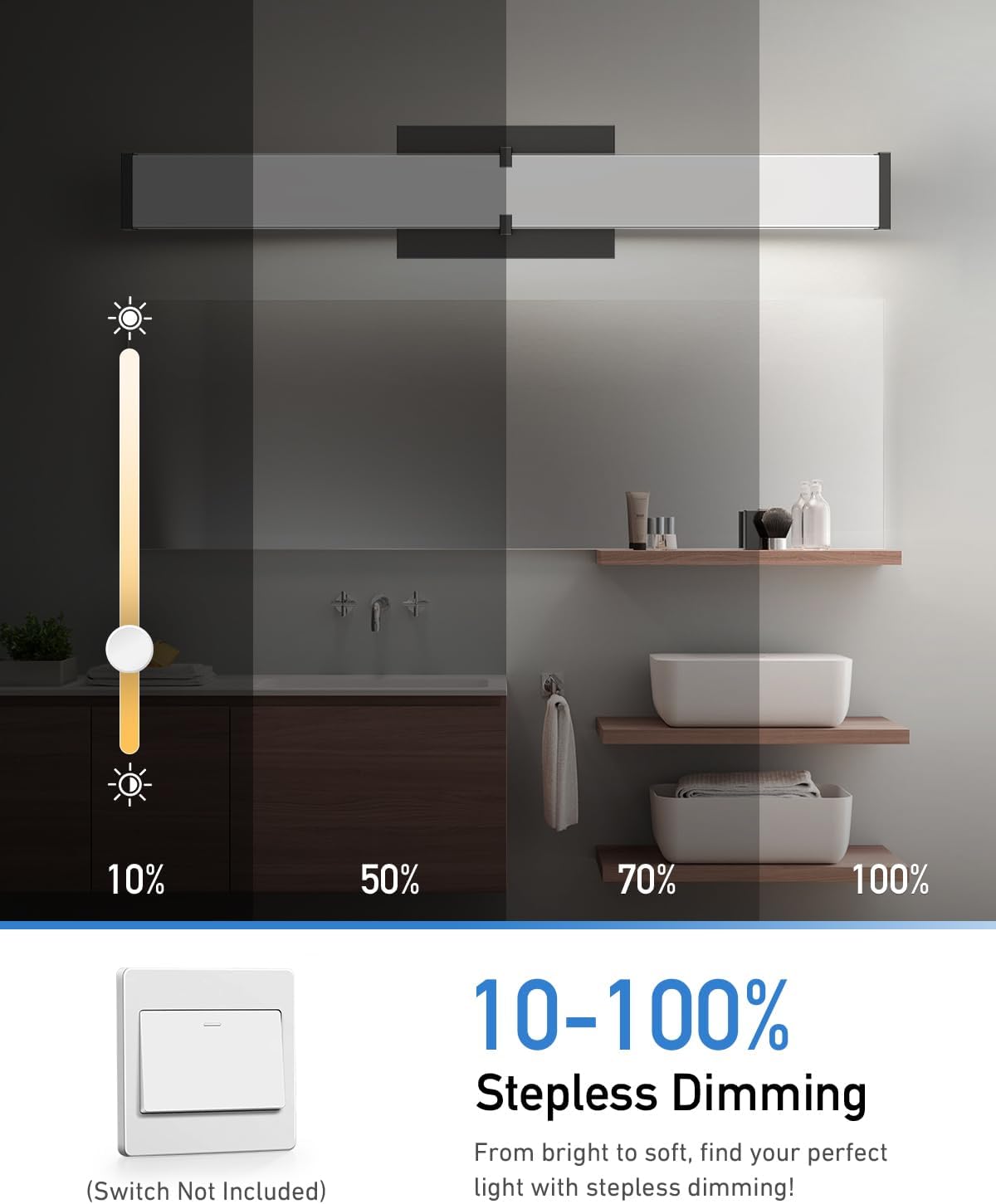 Modern 40W LED Vanity Light Over Mirror Matte Black Dimmable Bathroom Fixture