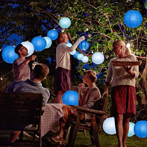 Blue Paper Lantern Set with 12 LED Lights for Parties