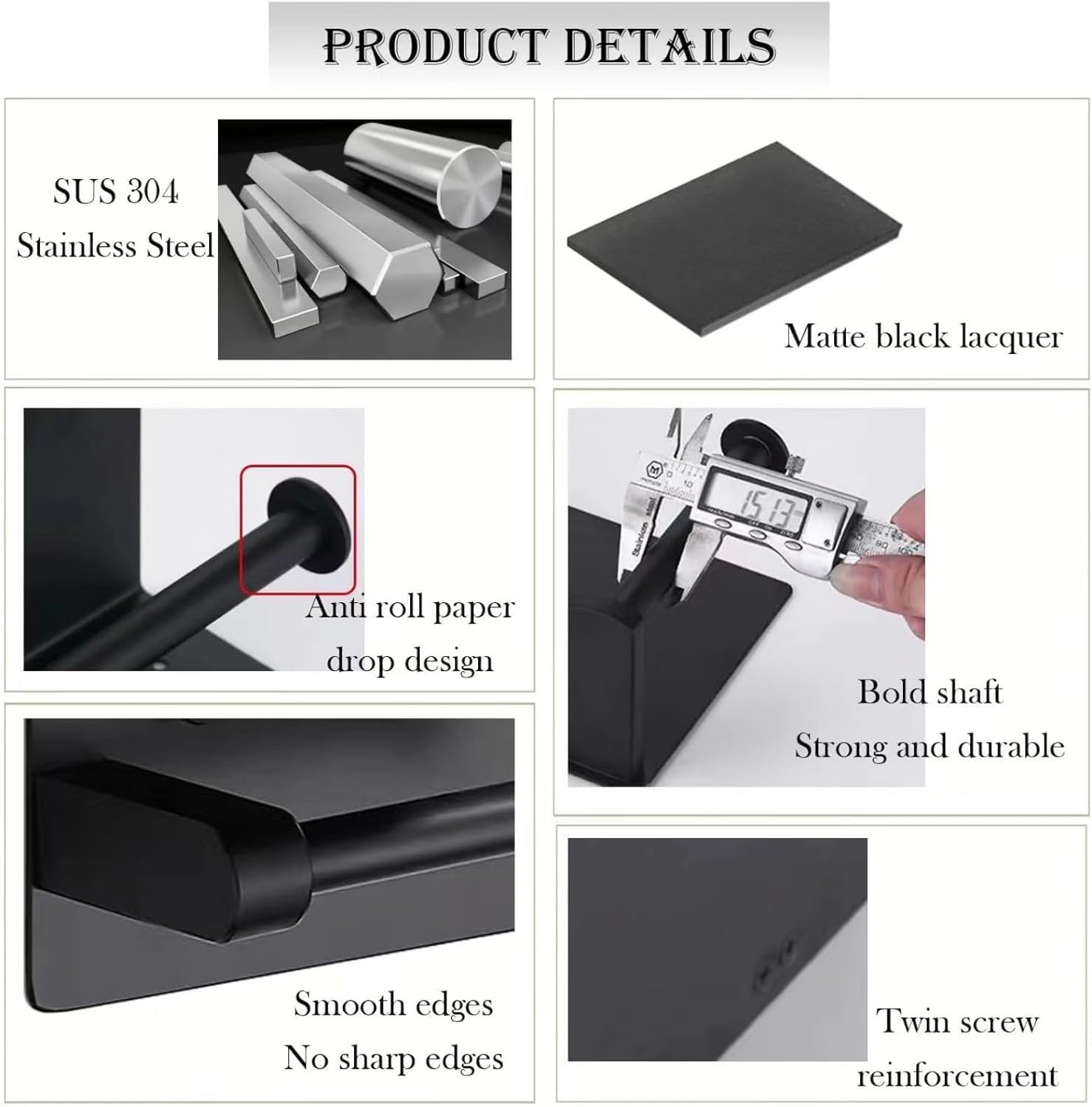 Matte Black Toilet Paper Holder with Phone Shelf 1
