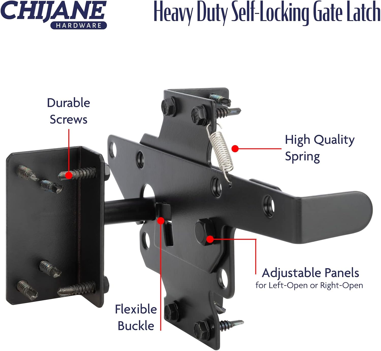 Heavy Duty Outdoor Fence Gate Latch with Black Powder Coat Finish