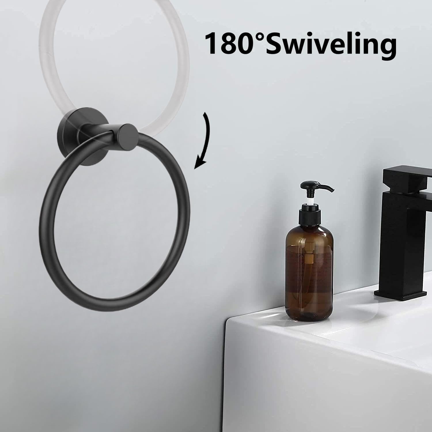 Stainless Steel Toilet Paper Holder and Towel Ring Set Matte Black