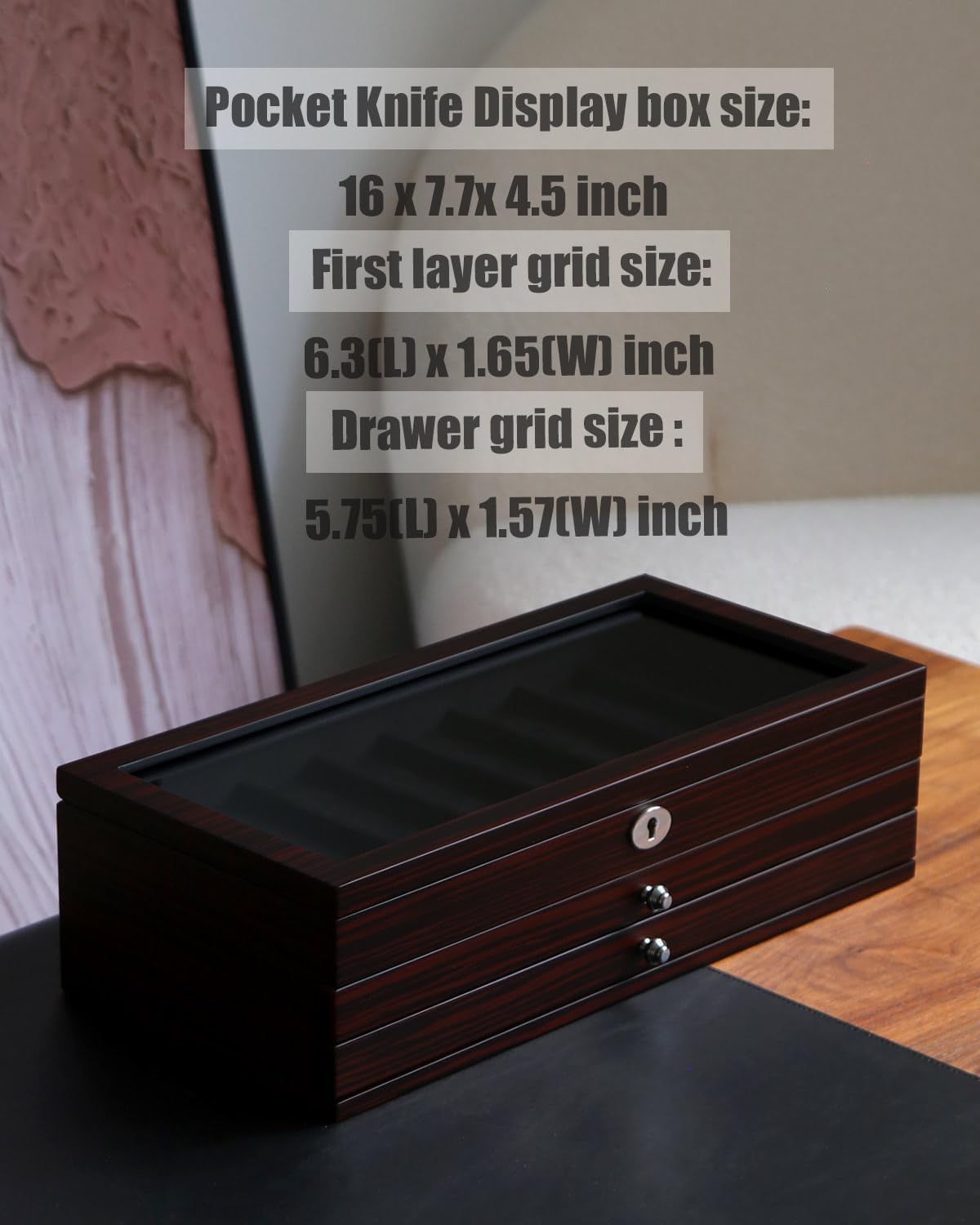 Besforu Pocket Knife Display Case with Ebony Finish 1