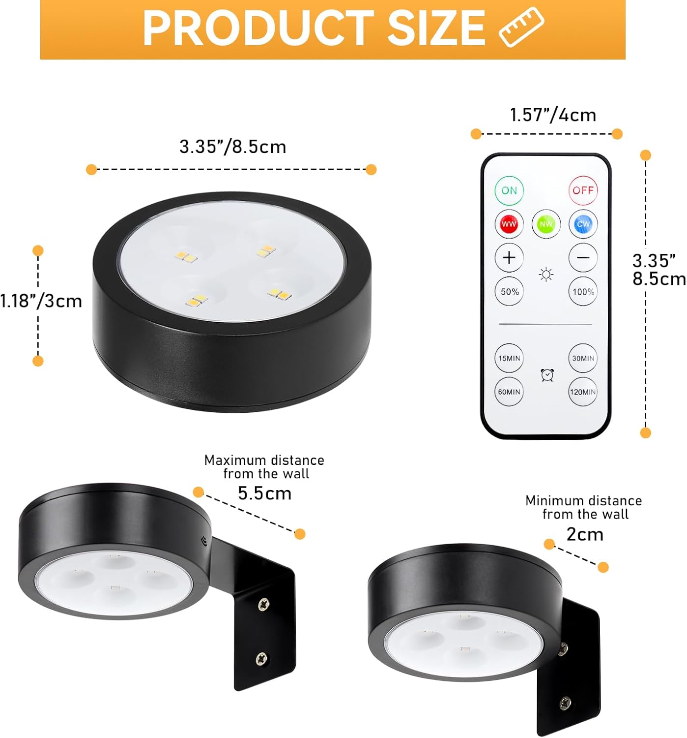 KELUOLY 4-Pack Picture Light with Remote and Dimmable Timer