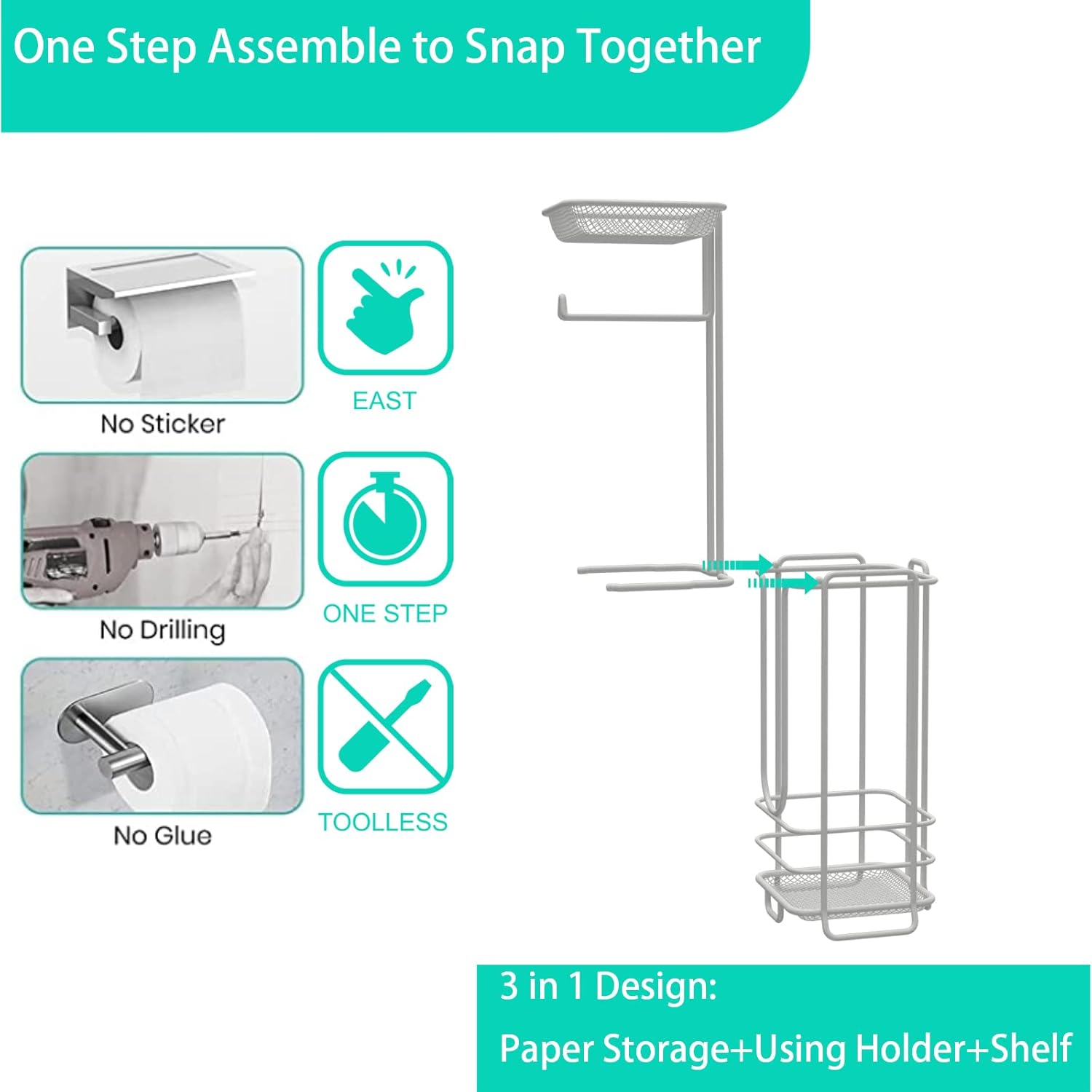 ZCCZ 6305912441 Inch Free Standing Toilet Paper Holder with Shelf