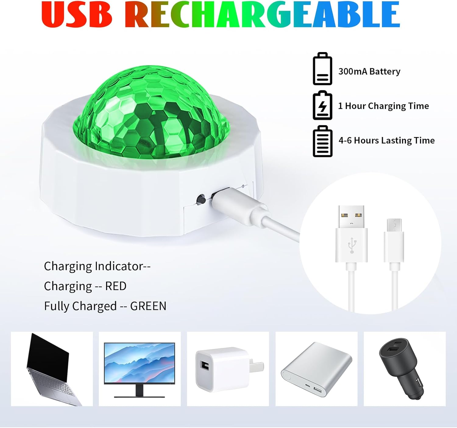 ASFSKY Car Disco Ball Light with 2 Modes - Rechargeable Magnetic