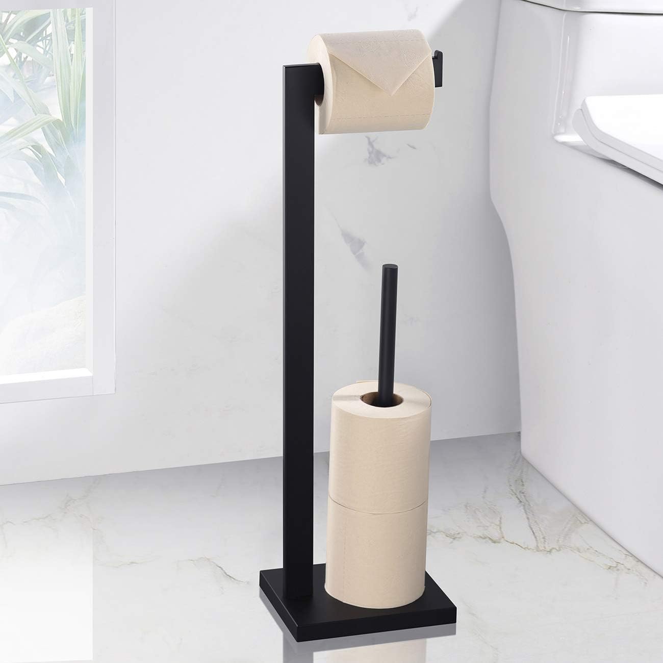 Miyili Matte Black Free Standing Toilet Paper Holder