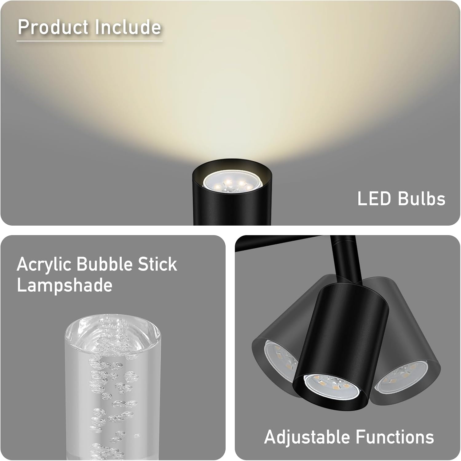 BoostArea 4 Light Track Lighting Kit 16W LED Black with Acrylic Bubble Lampshade