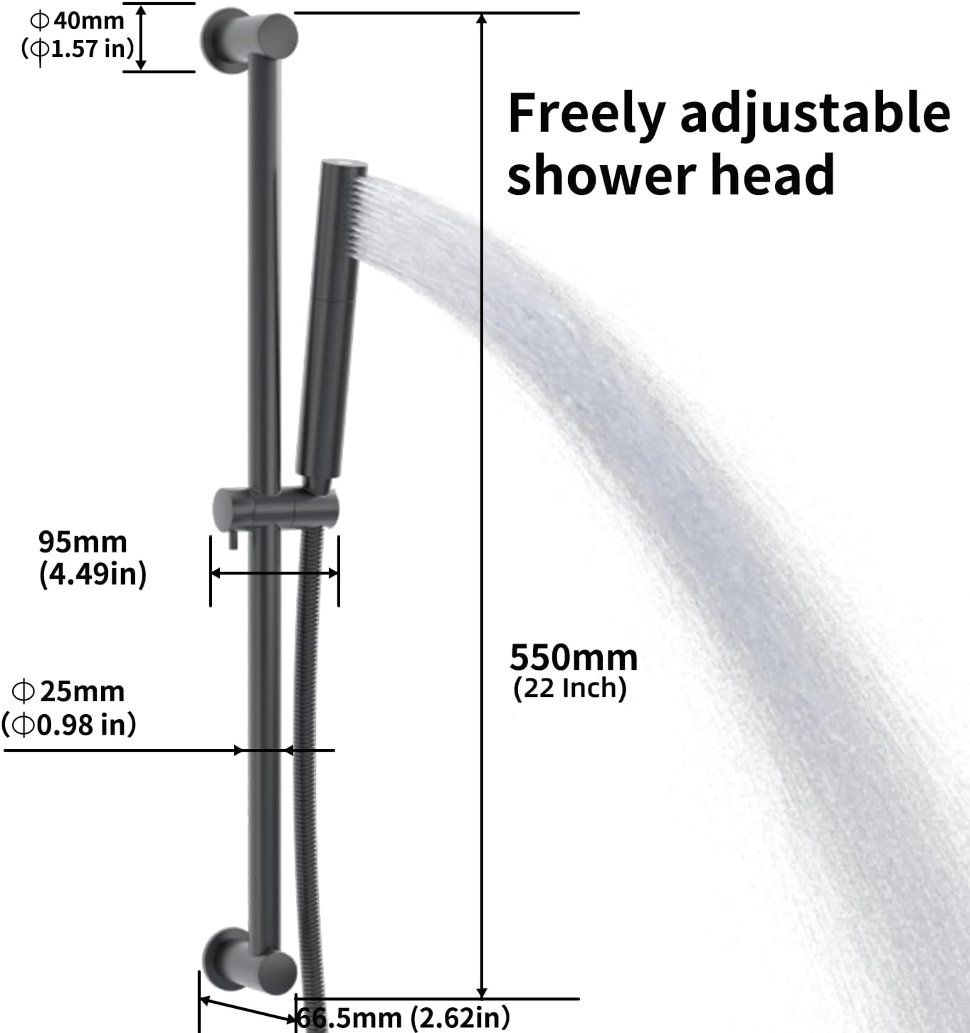 Matte Black Adjustable Handheld Shower Head with 22-inch Slide Bar