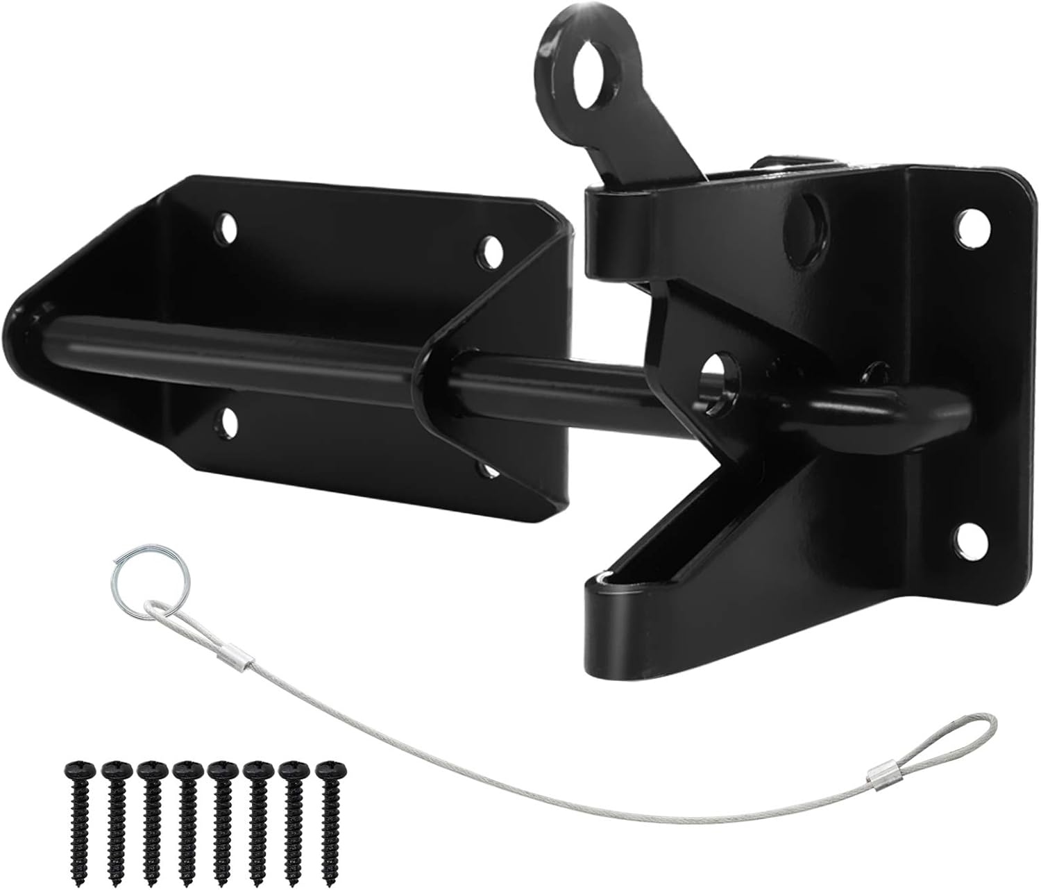 Durable Outswinging Gate Latch with Gravity Security Cable Puller Black