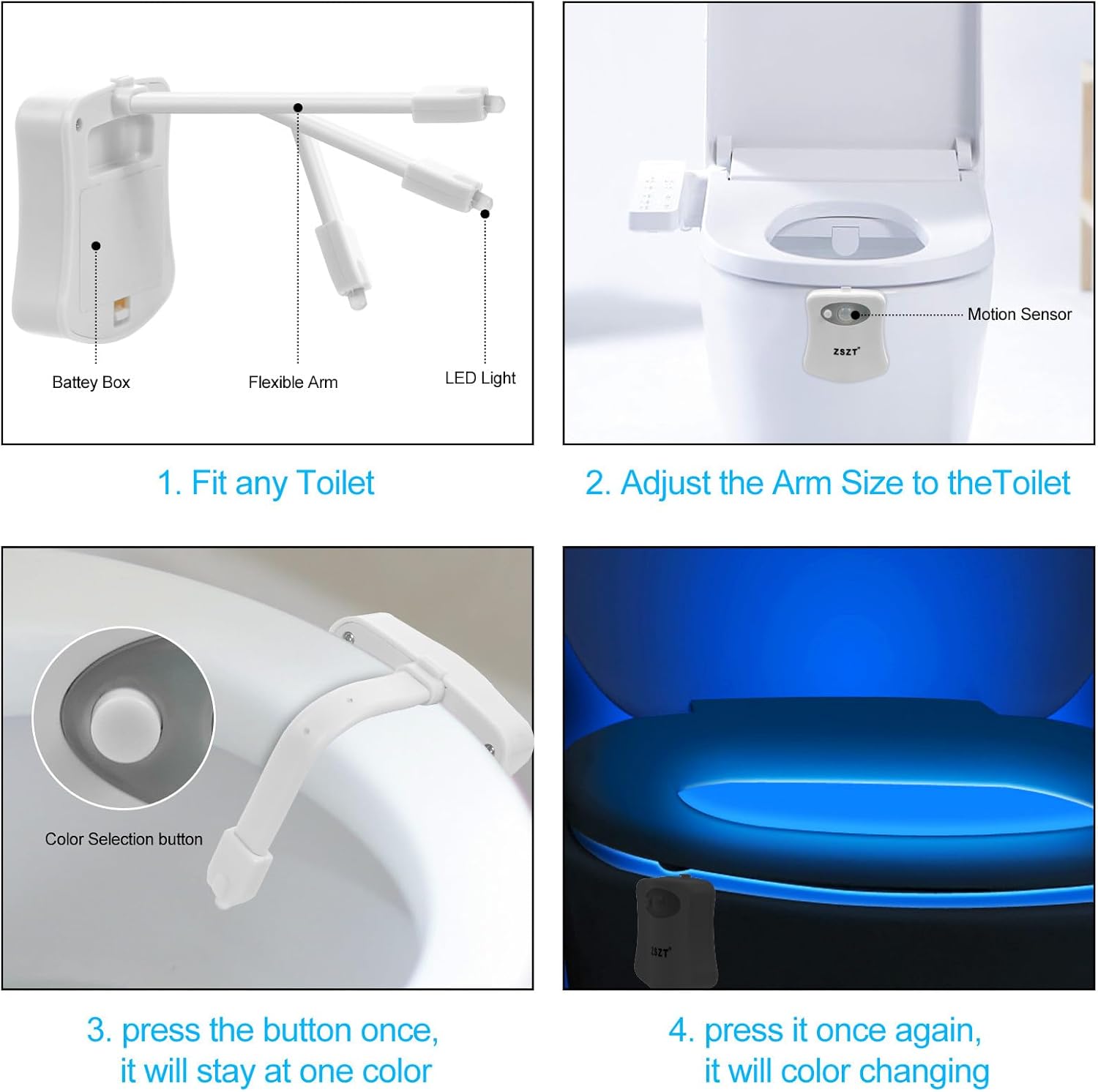ZSZT Toilet Night Light with 8 Color Options