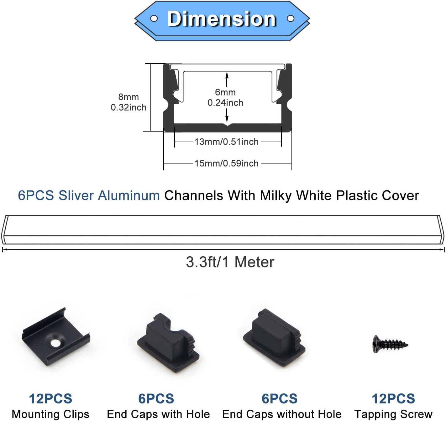 VST 6 Pack LED Aluminum Channel U Shape with Clear Cover