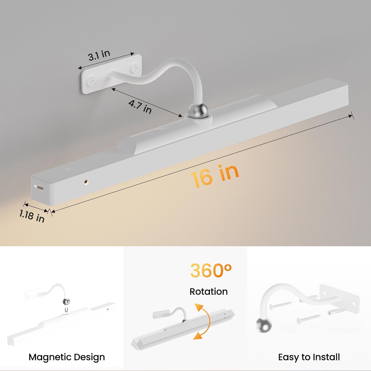 Craftersmark Rechargeable Picture Light - 3 Color Temperatures Adjustable Angle Remote Control