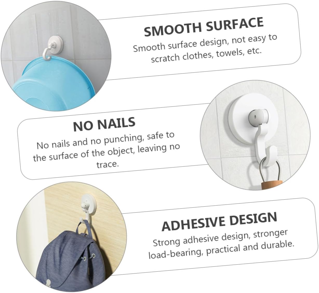 PRETYZOOM 3pcs Adhesive Hooks for Shower and Kitchen 1