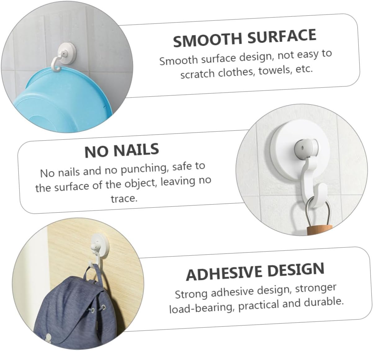 WHAMVOX Multipurpose Bathroom Hooks Black Self-Adhesive Heavy Duty