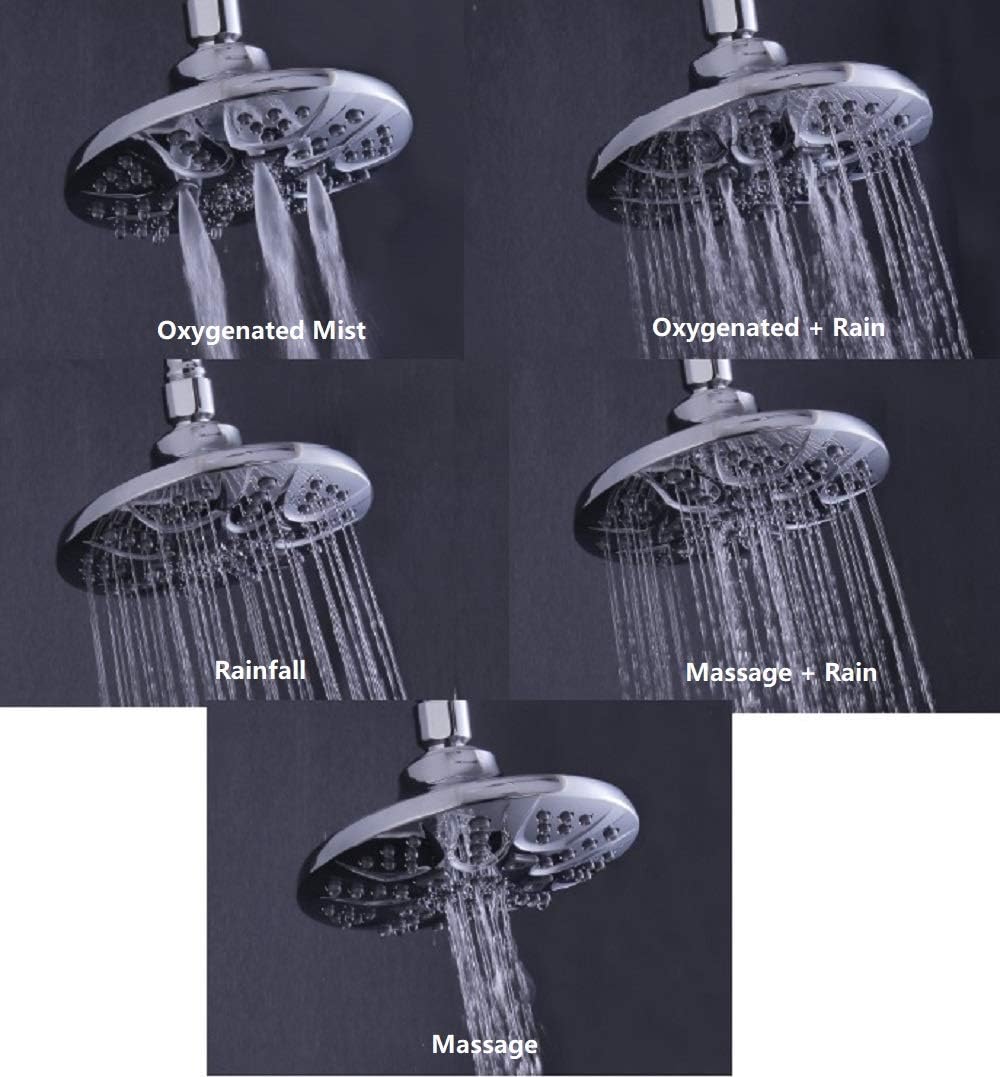 Anti-Clog 6 Wide 30-Setting Rain Shower Combo with 5ft hose