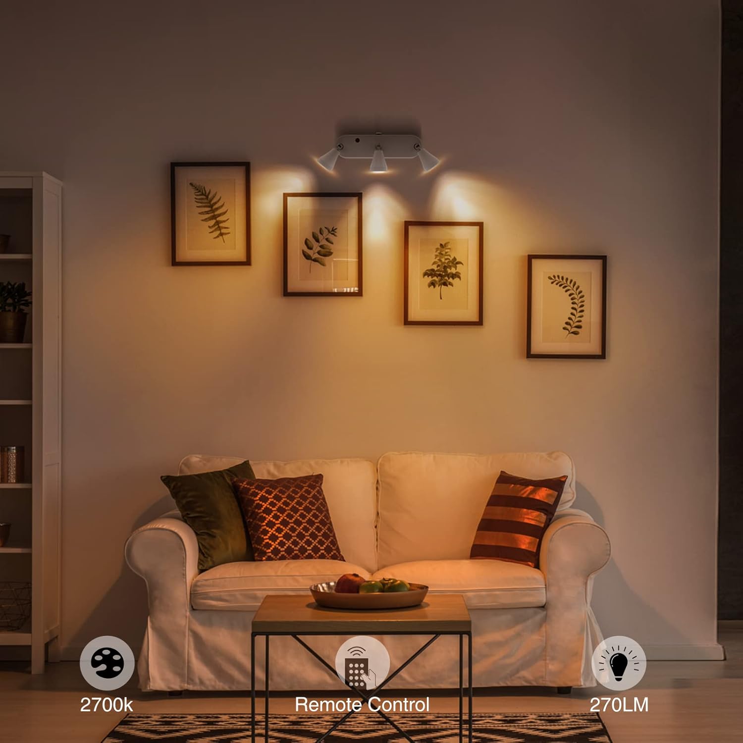 Olafus 2 Pack Wireless Picture Light with Remote 3 Heads Dimmable Warm White