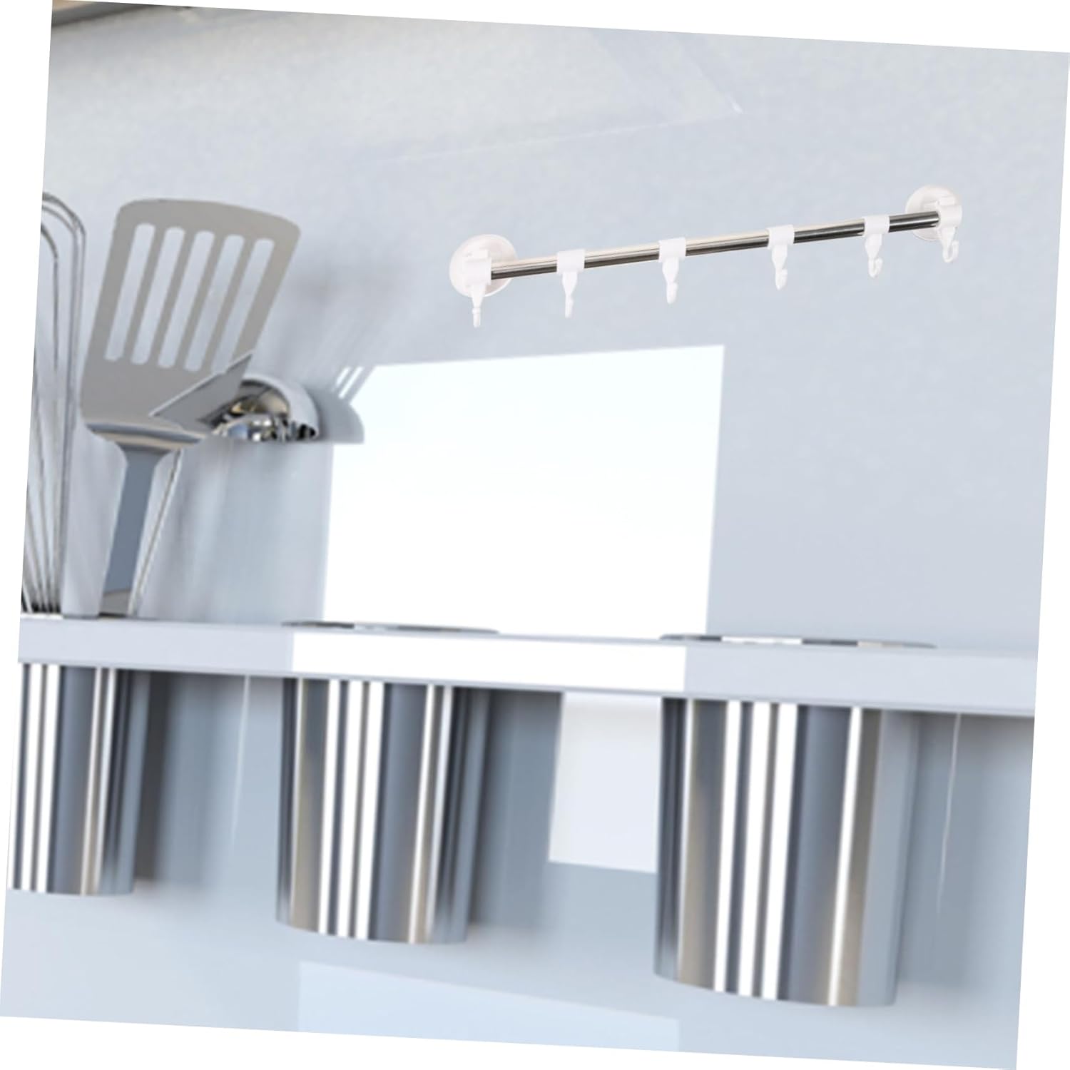 Angoily Adjustable Suction Cup Towel Bar with Hooks