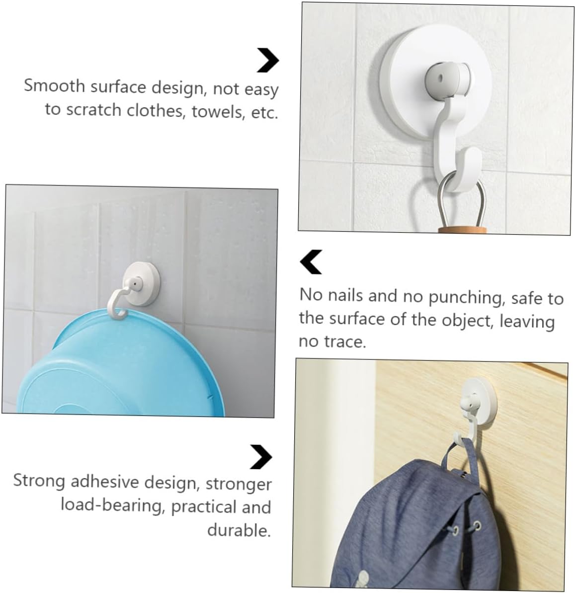 WHAMVOX Multipurpose Bathroom Hooks Black Self-Adhesive Heavy Duty