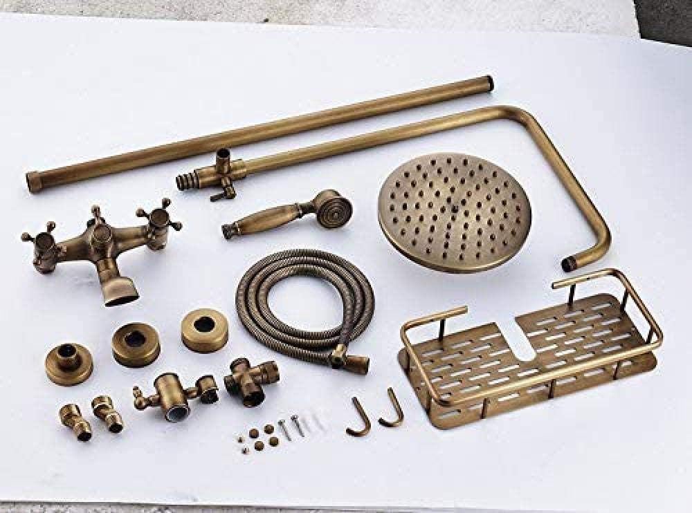 Antique Brass Rain shower with Storage Basket