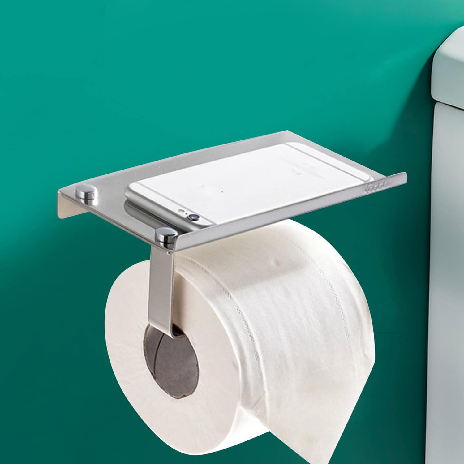 YIWULA Toilet Paper Holder with Phone Shelf Wall-Mounted Bath Accessory Silver