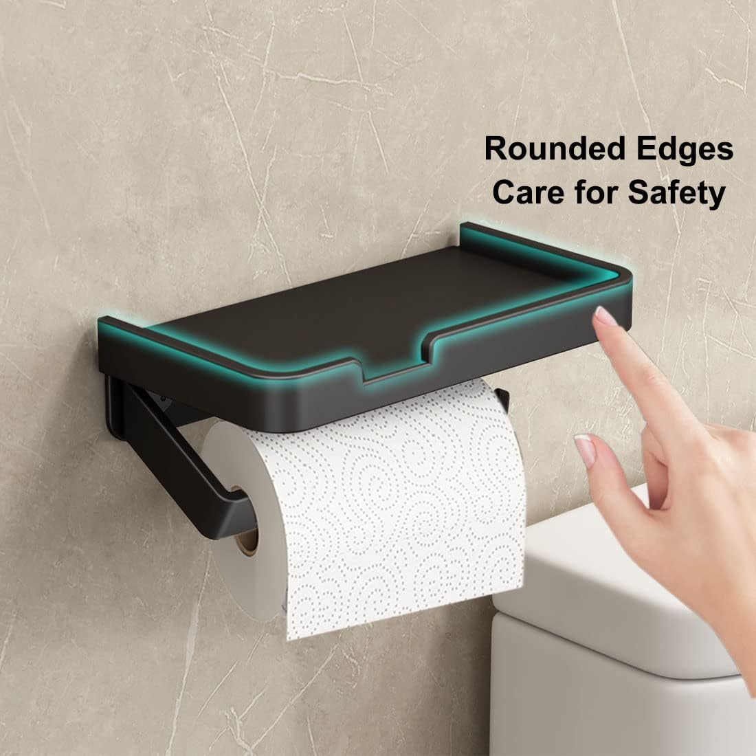 BOJOHREO Black Toilet Paper Holder with Shelf and Storage