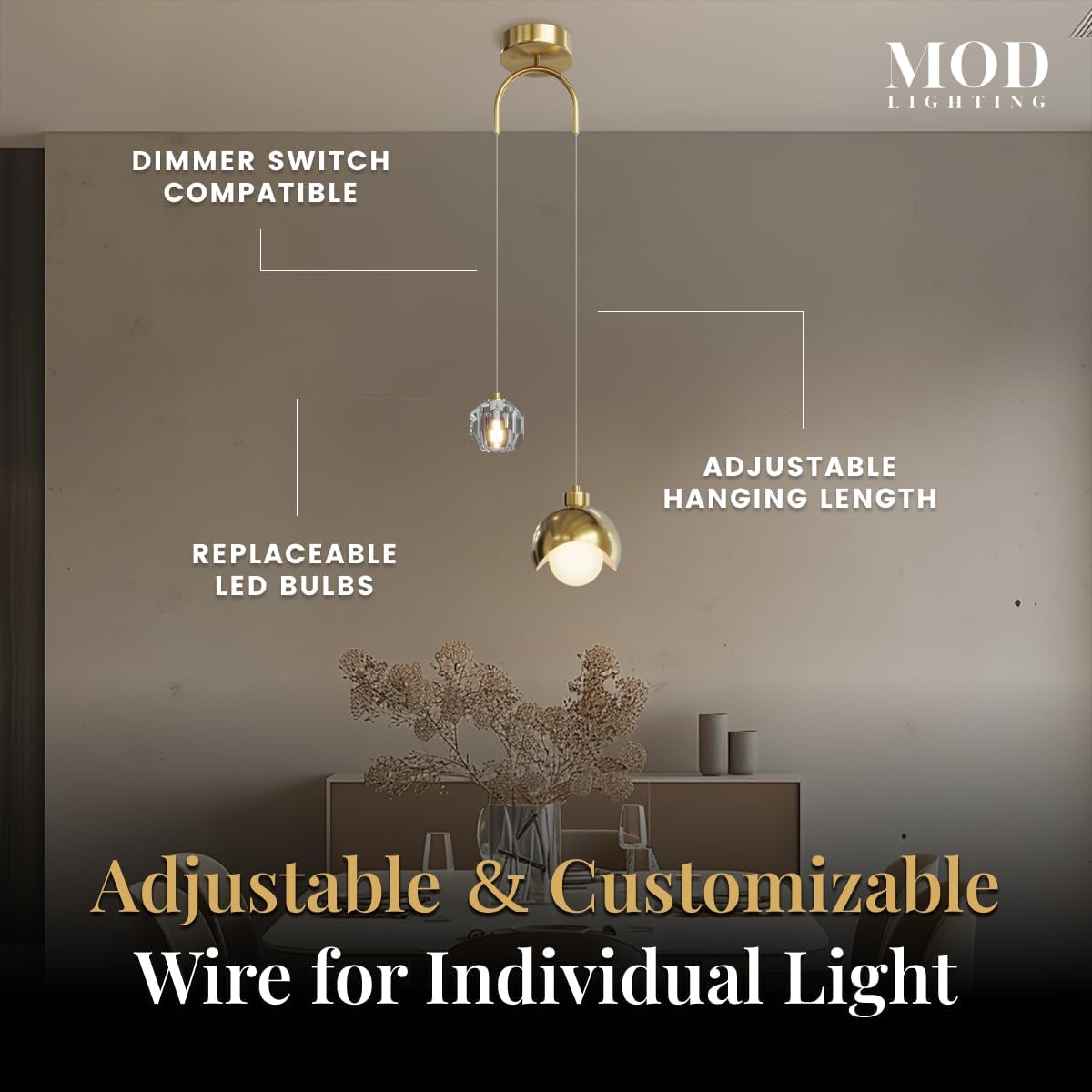MOD LIGHTING Diana Modern Gold Pendant Light Fixtures