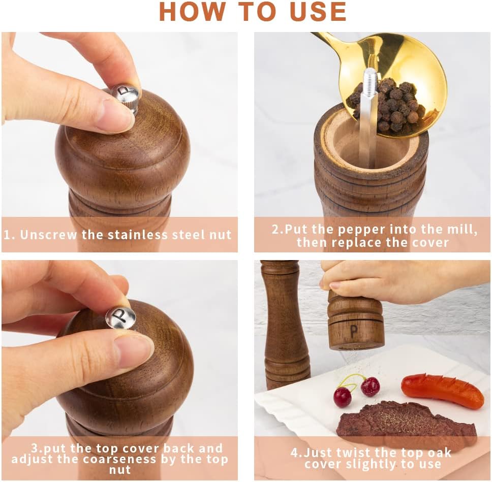 XWXO Oak Wood Salt Pepper Grinder Set - Pack of 2