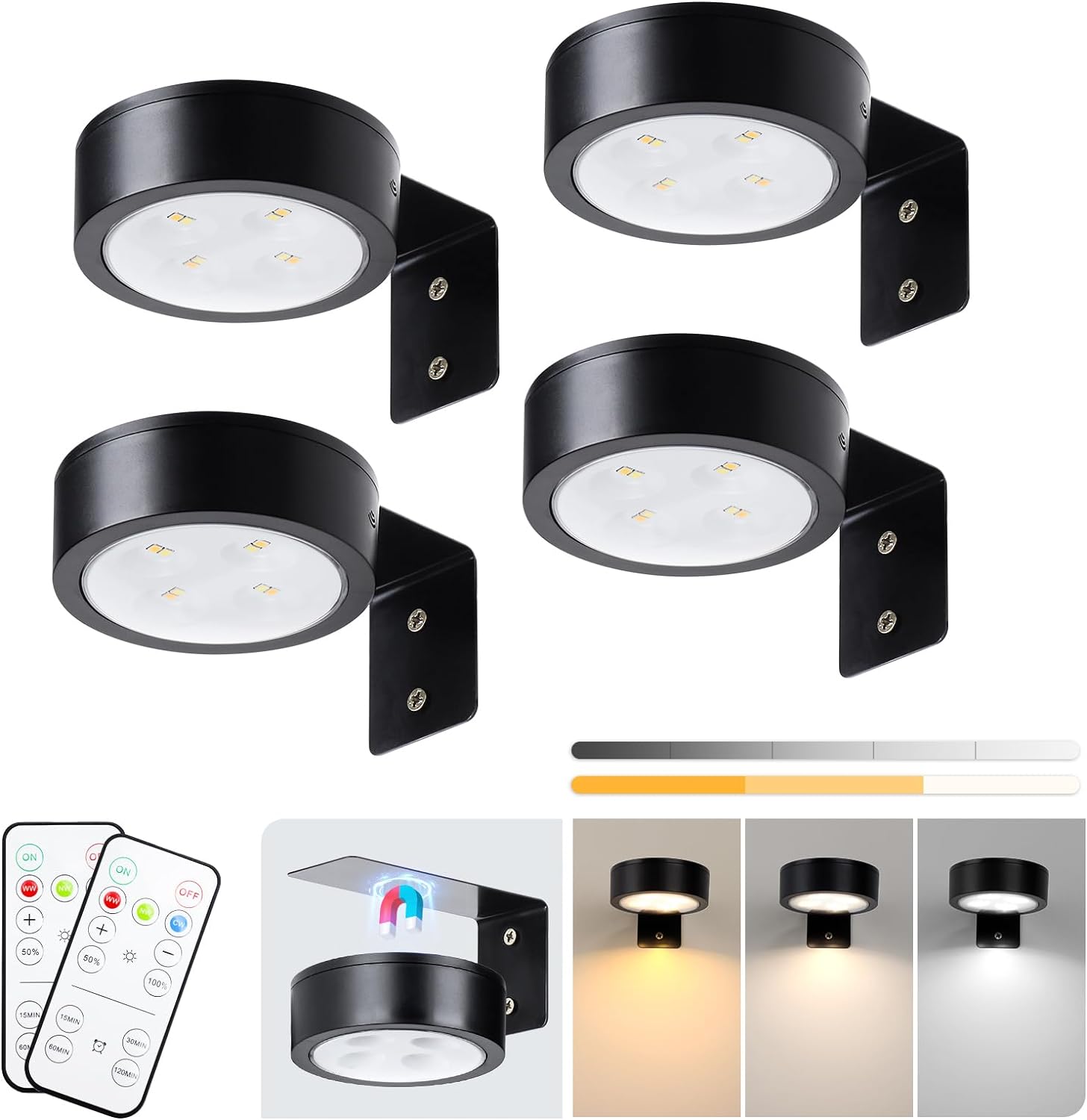 KELUOLY 4-Pack Picture Light with Remote and Dimmable Timer