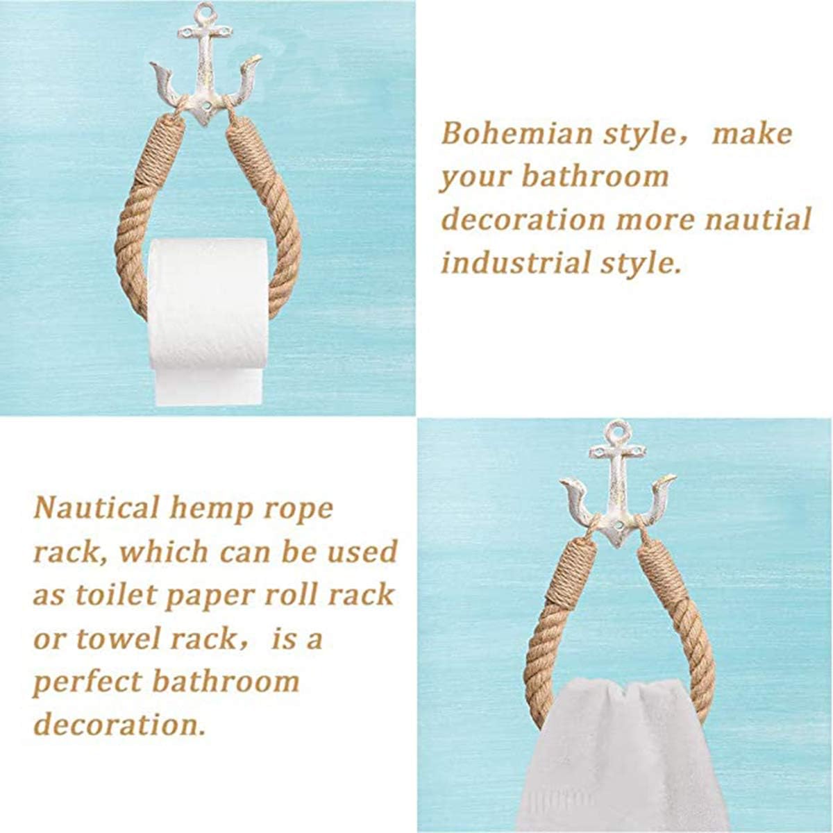2 Pcs Nautical Toilet Paper Holder with Metal Hooks