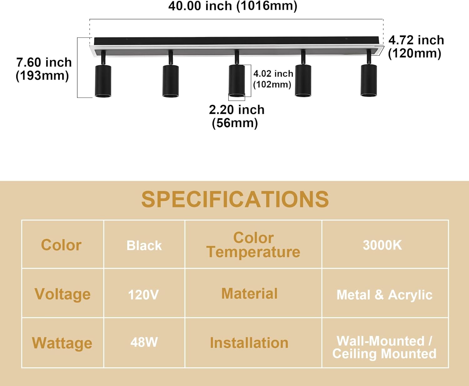 TODOLUZ 5-Light LED Track Light Fixtures Black